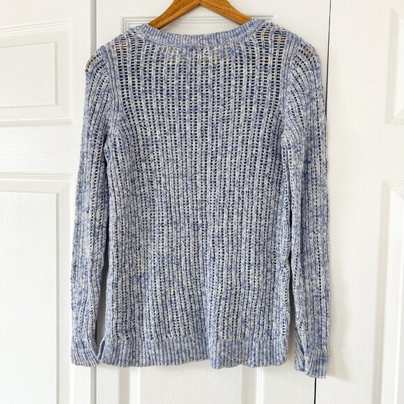 Talbots Blue Space-Dyed Open-Stitch Crochet Cotton Sweater Size Small EUC - Picture 4 of 5